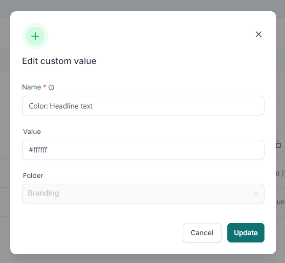 Screenshot of the window for editing Custom Values