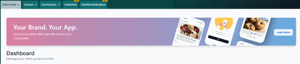 Screenshot of the branded app banner in the Fern CRM dashboard. The button to sign up for the Branded App is on the far right and says, "Learn More".