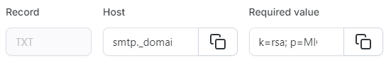 Screenshot that shows a single row of the list of DNS records to be added in the process of connecting your email engine.