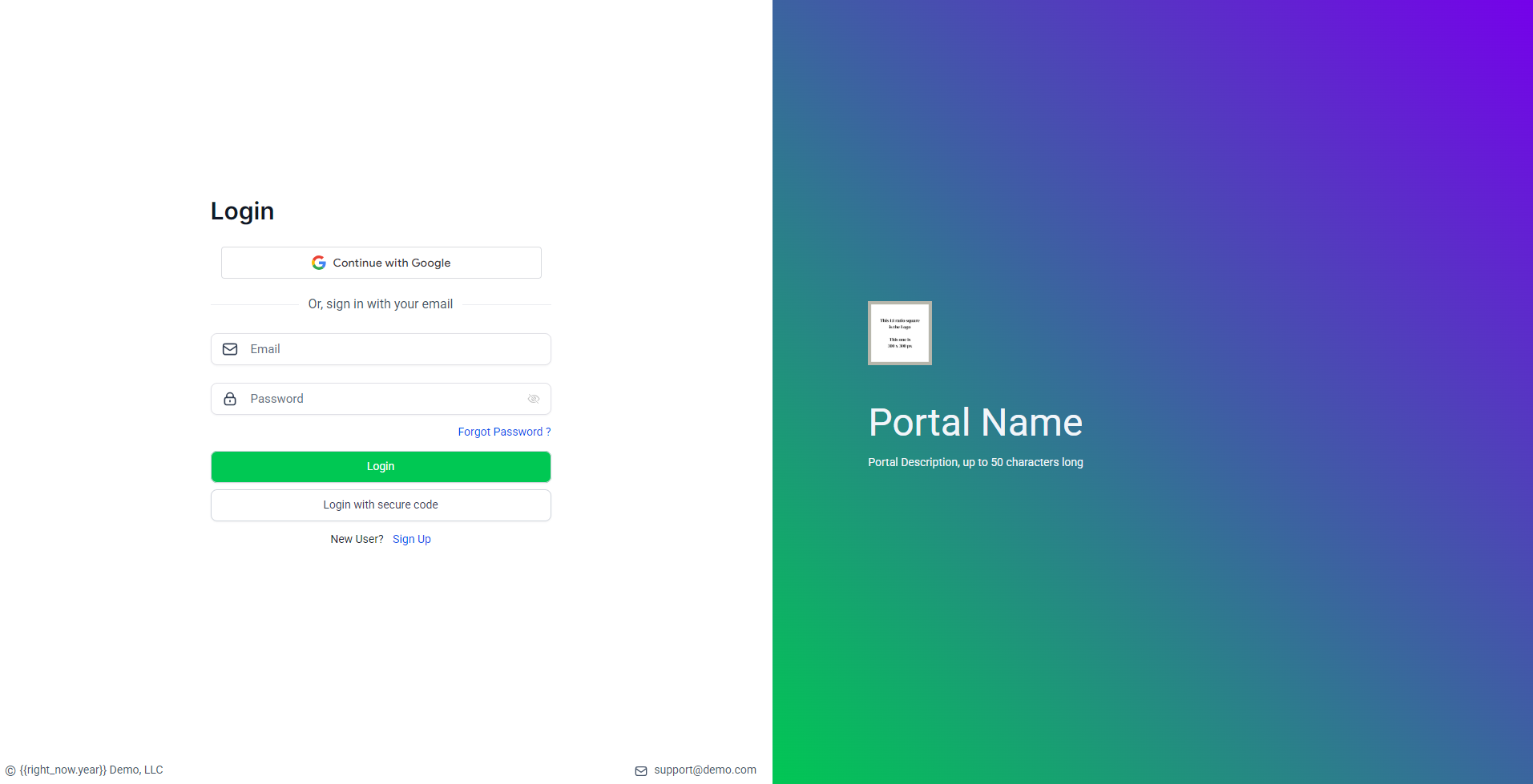 Screenshot of a login page that shows how each of the settings in the Client Portal branding settings are displayed to your users.