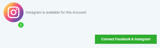 Screenshot of what appears when there's an Instagram account associated with your Facebook account. There is one button that says "Connect Facebook & Instagram."
