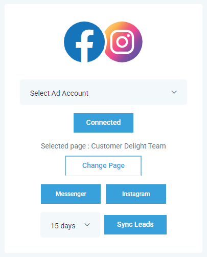 Screenshot of the Facebook and Instagram integration that shows which account is connected.